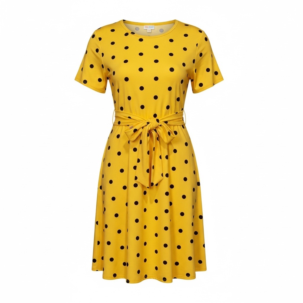 LuLaRoe Marly Yellow and Black Polka Dot Midi Dress